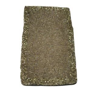 1980s Beaded Light Brown Handbag Flex Frame Eyeglass Rectangle Pouch Bag Case